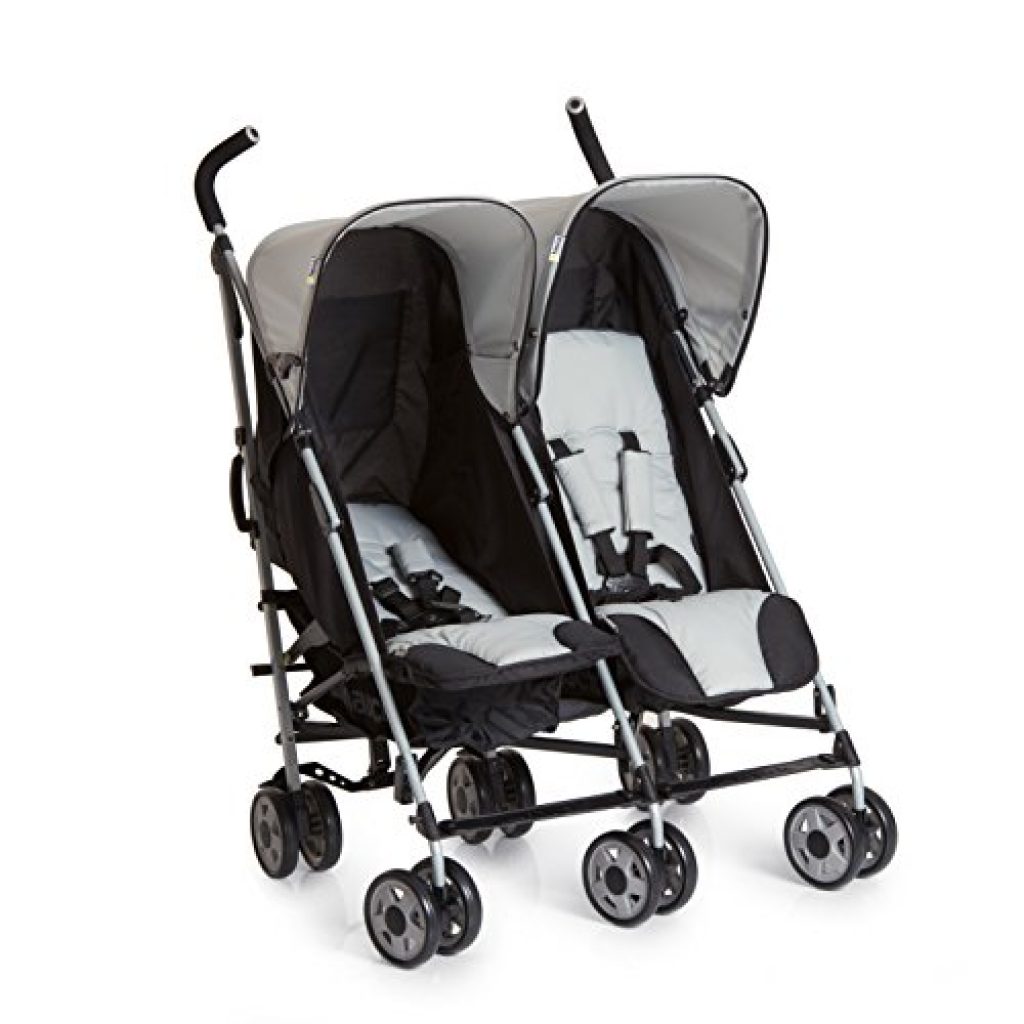 Hauck Turbo Duo - silla gemelar para gemelos y hermanos de 0 meses (combinable con capazo blando Carrycoat 2en1) a 2 x 15kg/ ancho 75cm/ ligera/plegable compacto/gris negro